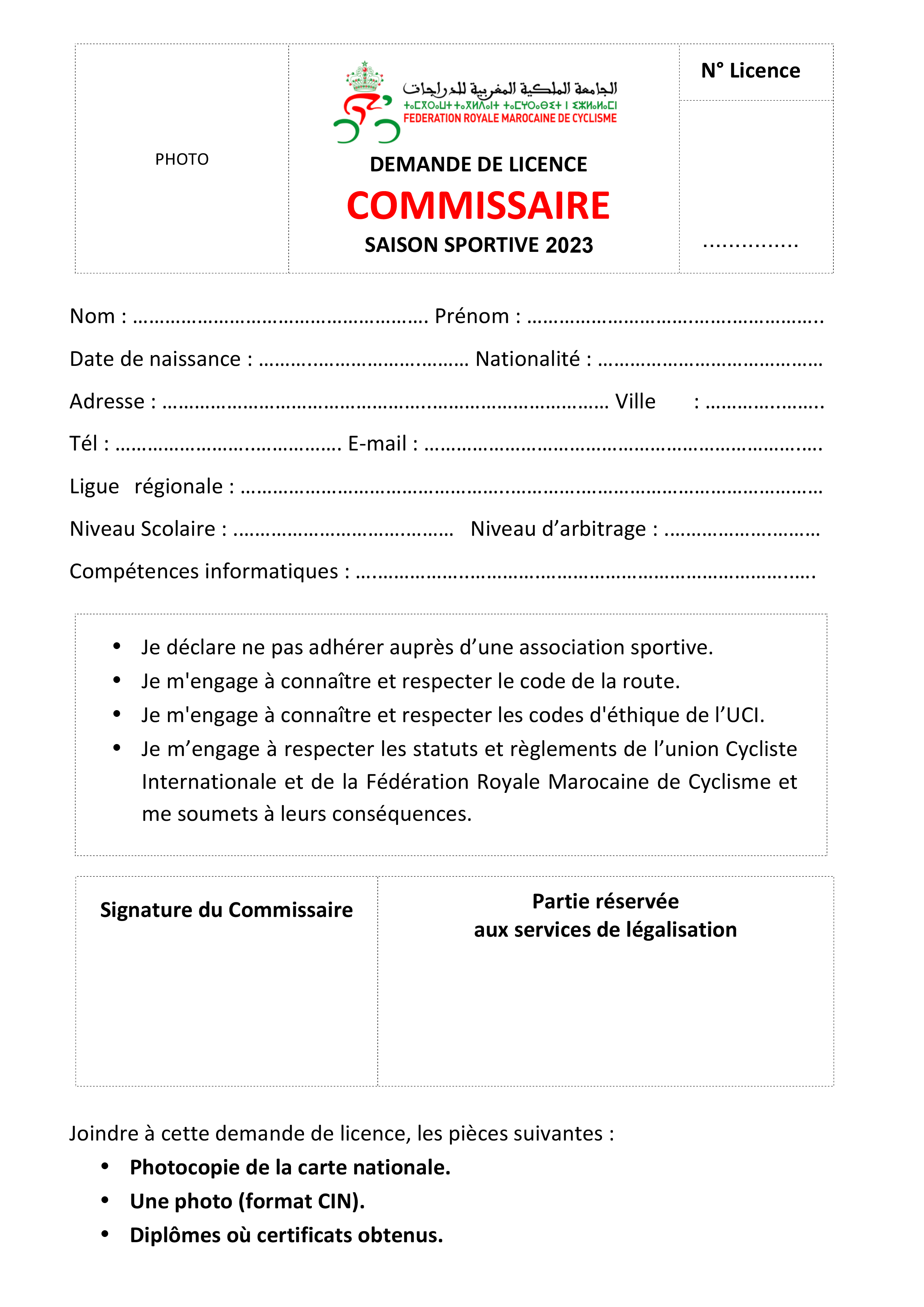 Licence Commissaire 2023