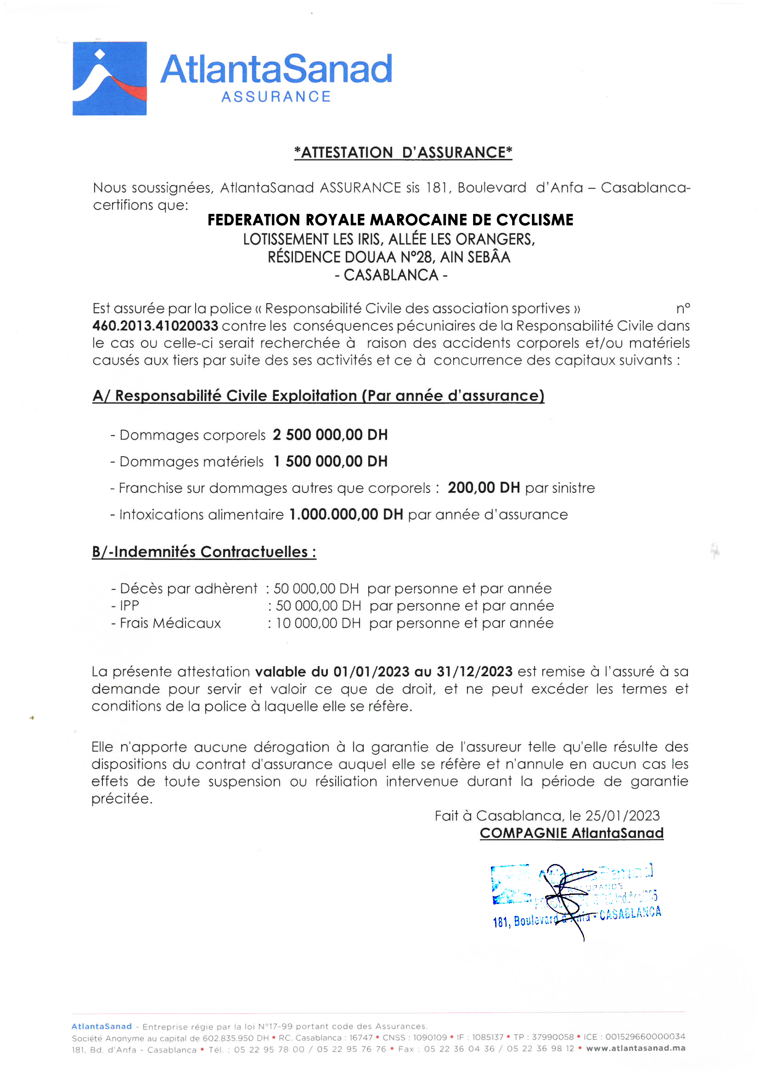 ATTESTATION D'ASSURANCE FRMC 2023