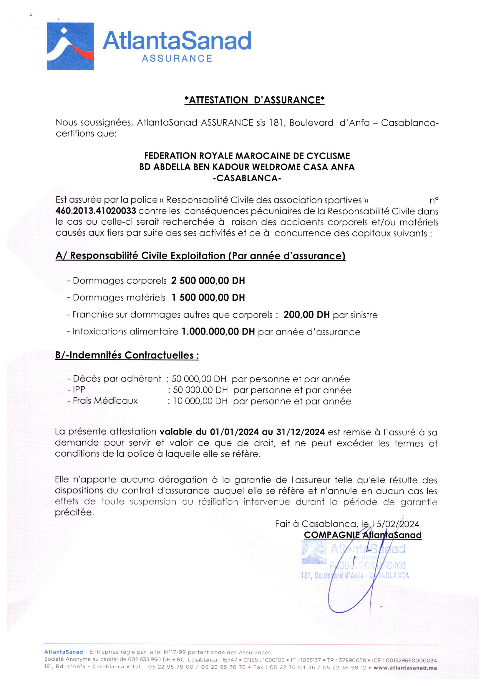 Attestation d'assurance 2024